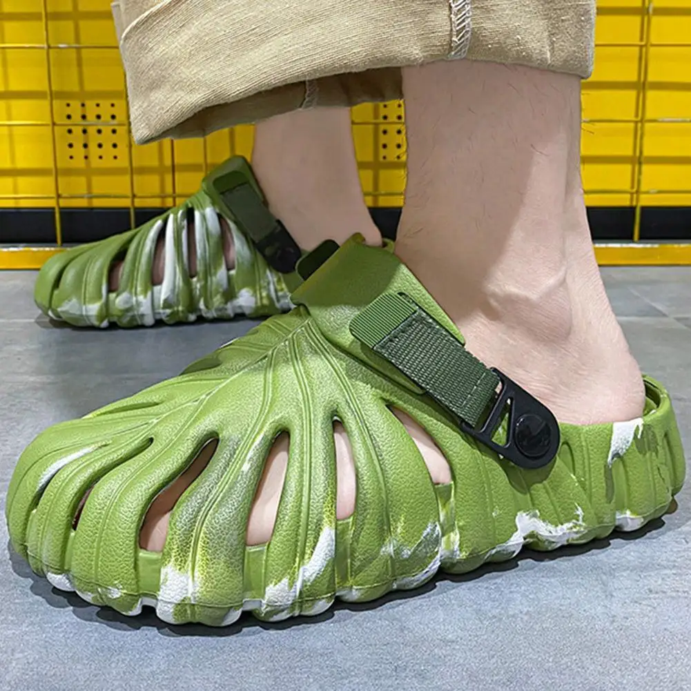 Men Beach Sandal Indoor Slides Flip-flop Hollow Summer Slippers For Bathroom Non-slip Pu Hole S I0s2