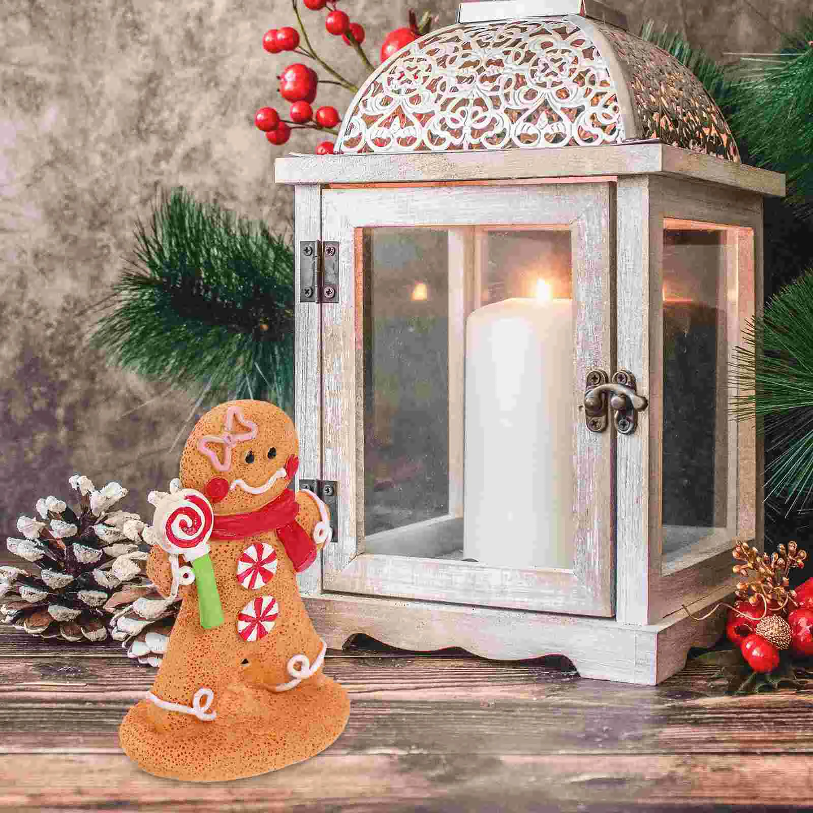 

Christmas Tabletop Decorations Resin Gingerbread Men Lollipop Figurines Xmas Cartoon Gingerbread Display Statue