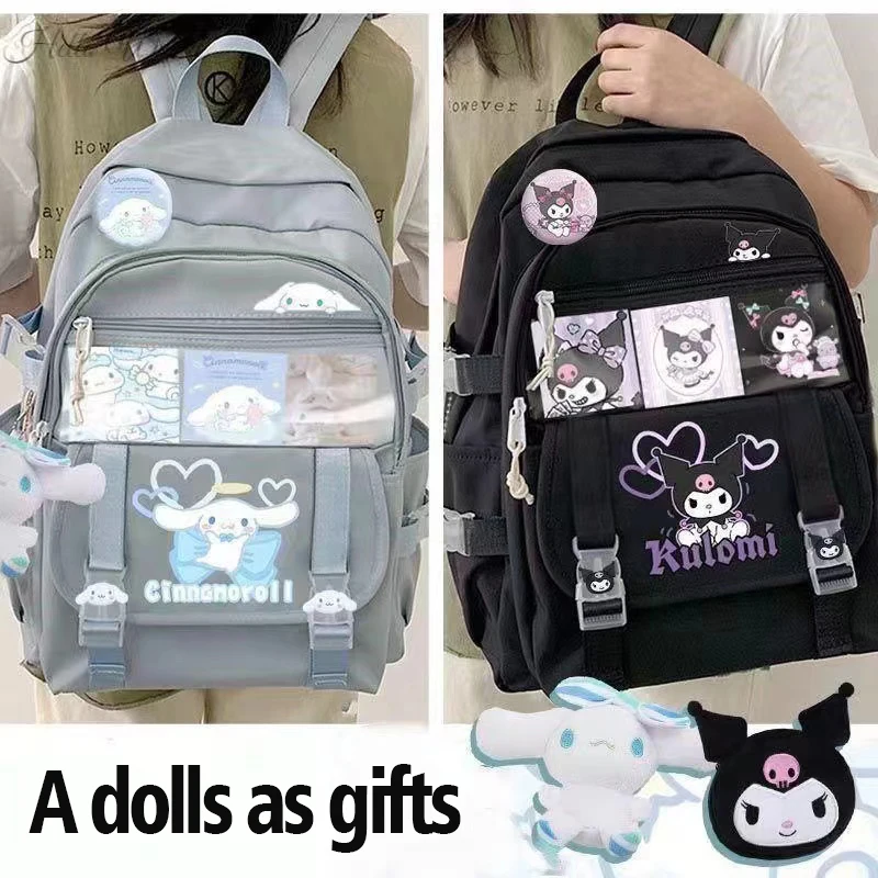 Sanrio Backpack Hello Kitty Melody Kuromi Pom Pom Purin Large Capacity Anime peripheral Waterproof Women's Bag Girls School Bag