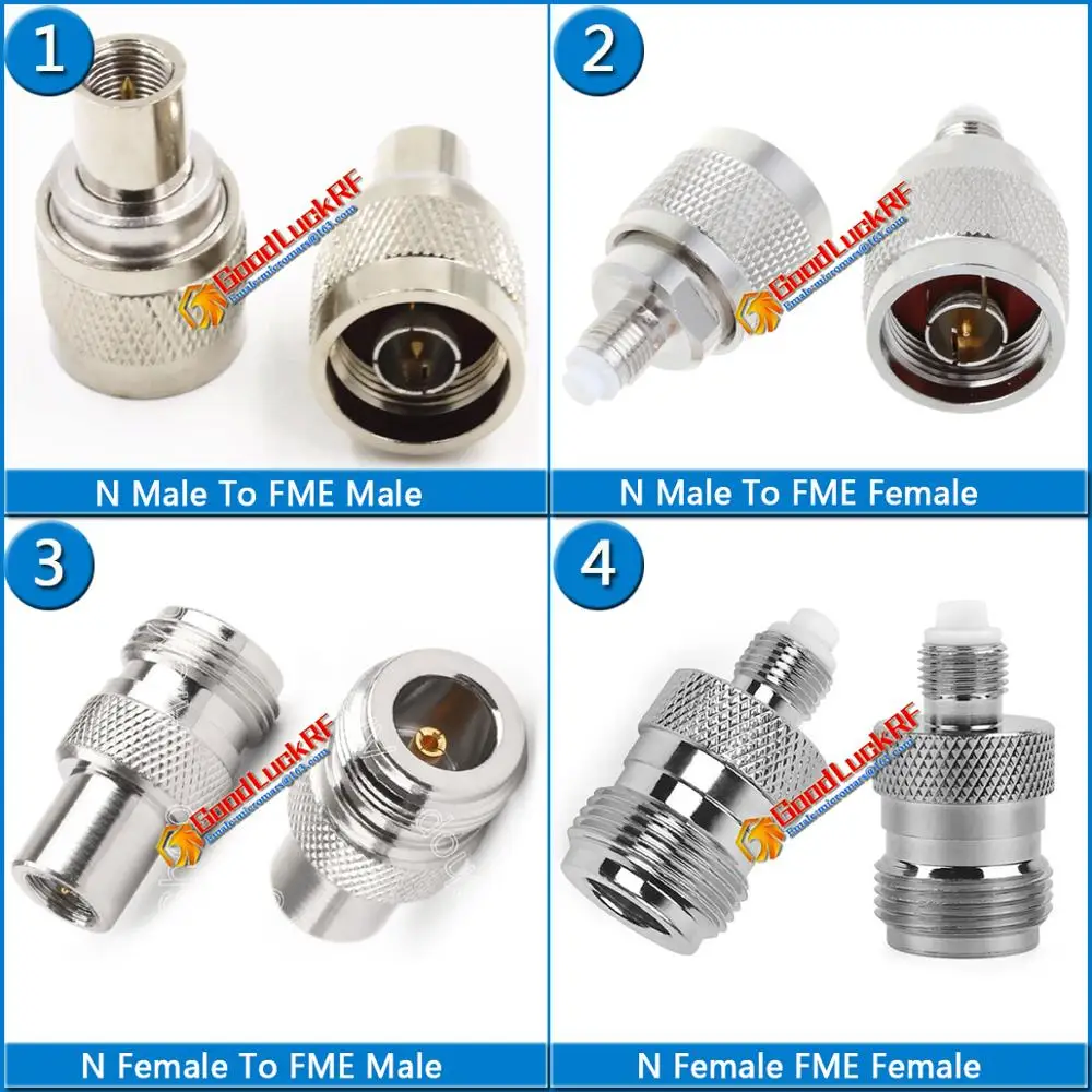 

4X Pcs Kit Set N To FME Male & Female plug Cable RF Connector Socket Straight Nickel Plated Brass Coaxial N - FME RF Adapters