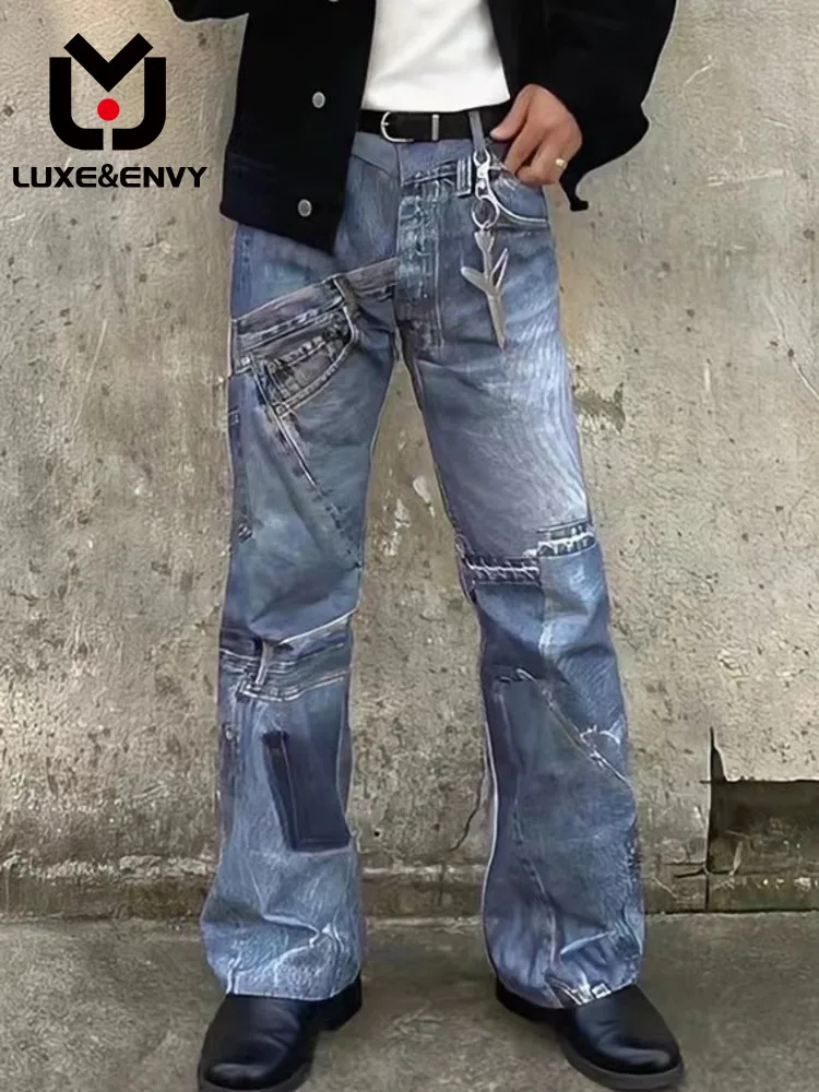 

Мужские прямые джинсы люкс & ENVY, повседневные свободные брюки с цифровым принтом, новинка весны-осени 2023