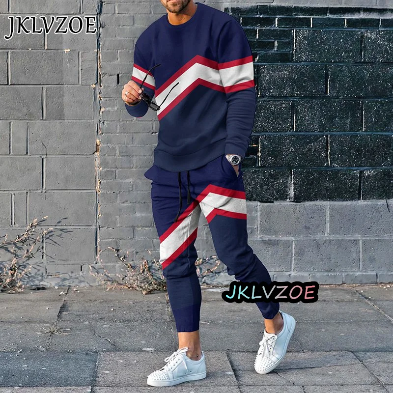 Mens Tracksuits Long Sleeve Outfit O-Neck T-shirt Set Fashion Tops High Quality Oversized Male Clothing 2 Piece Suit Jogging