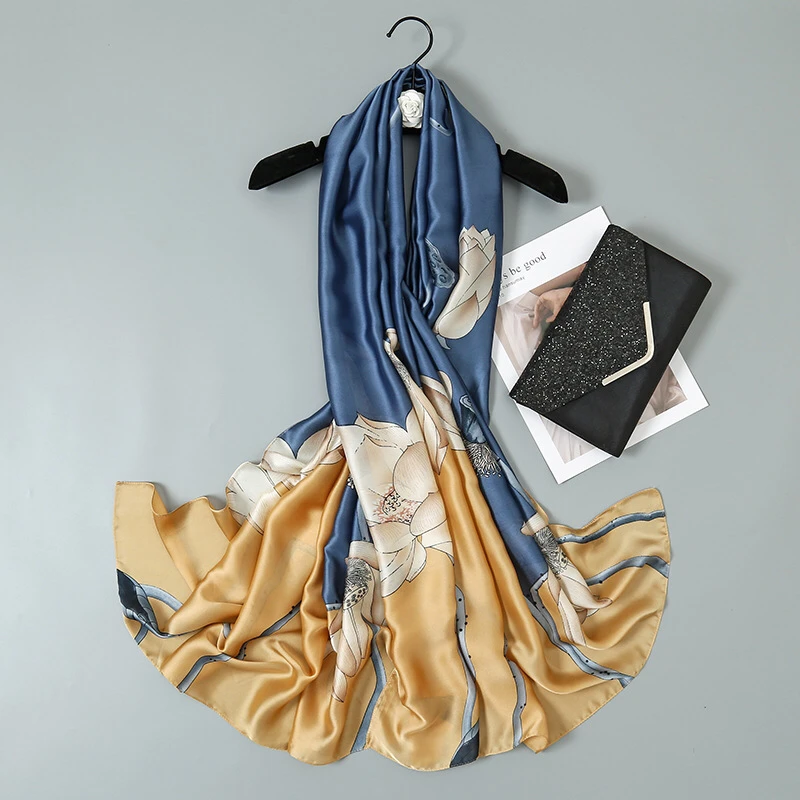 

Новый Шелковый весенне-осенний женский шарф роскошный дизайн печать женская пляжная шаль шарф модный гладкий квадратный шарф женский тюрбан