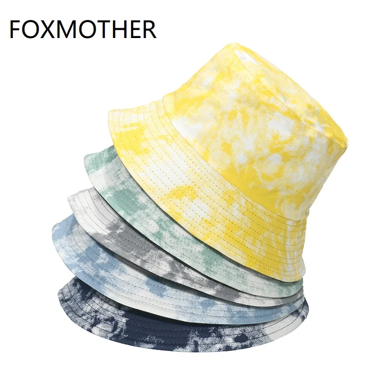 

FOXMOTHER New Spring Summer Navy Yellow Tie Dye Bucket Hat Men Fisherman Caps