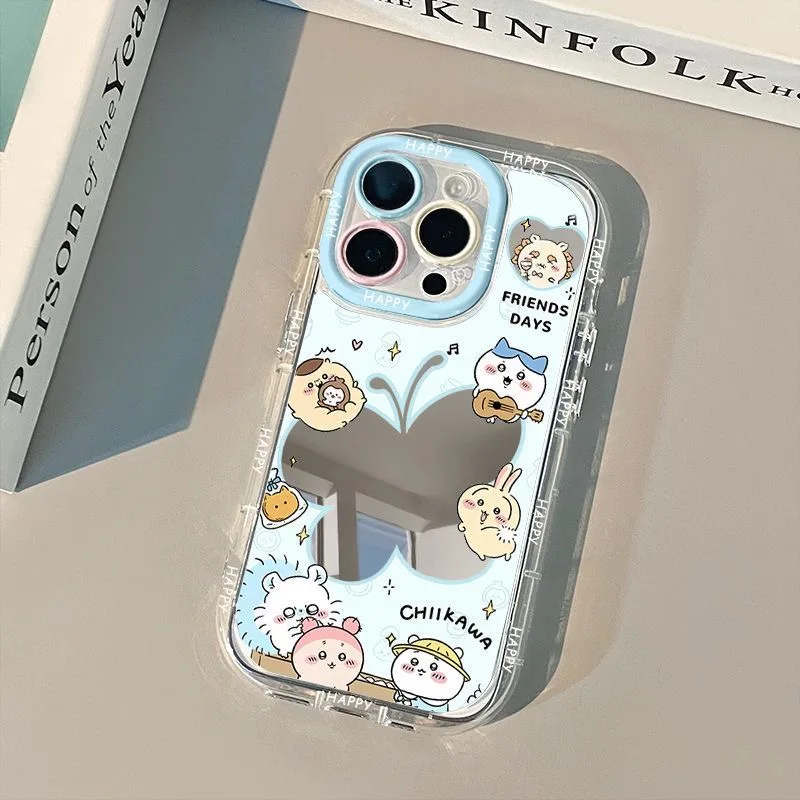 НОВЫЙ Чехол-зеркало для телефона с мультяшными персонажами Momonga Chiikawa для iPhone 17 Pro Max 16, милый чехол-зеркало Rakko Kurimanju из ПВХ, подарок для девочки (art.: 3920dc2b7f58e) - 3920dc2b7f58e