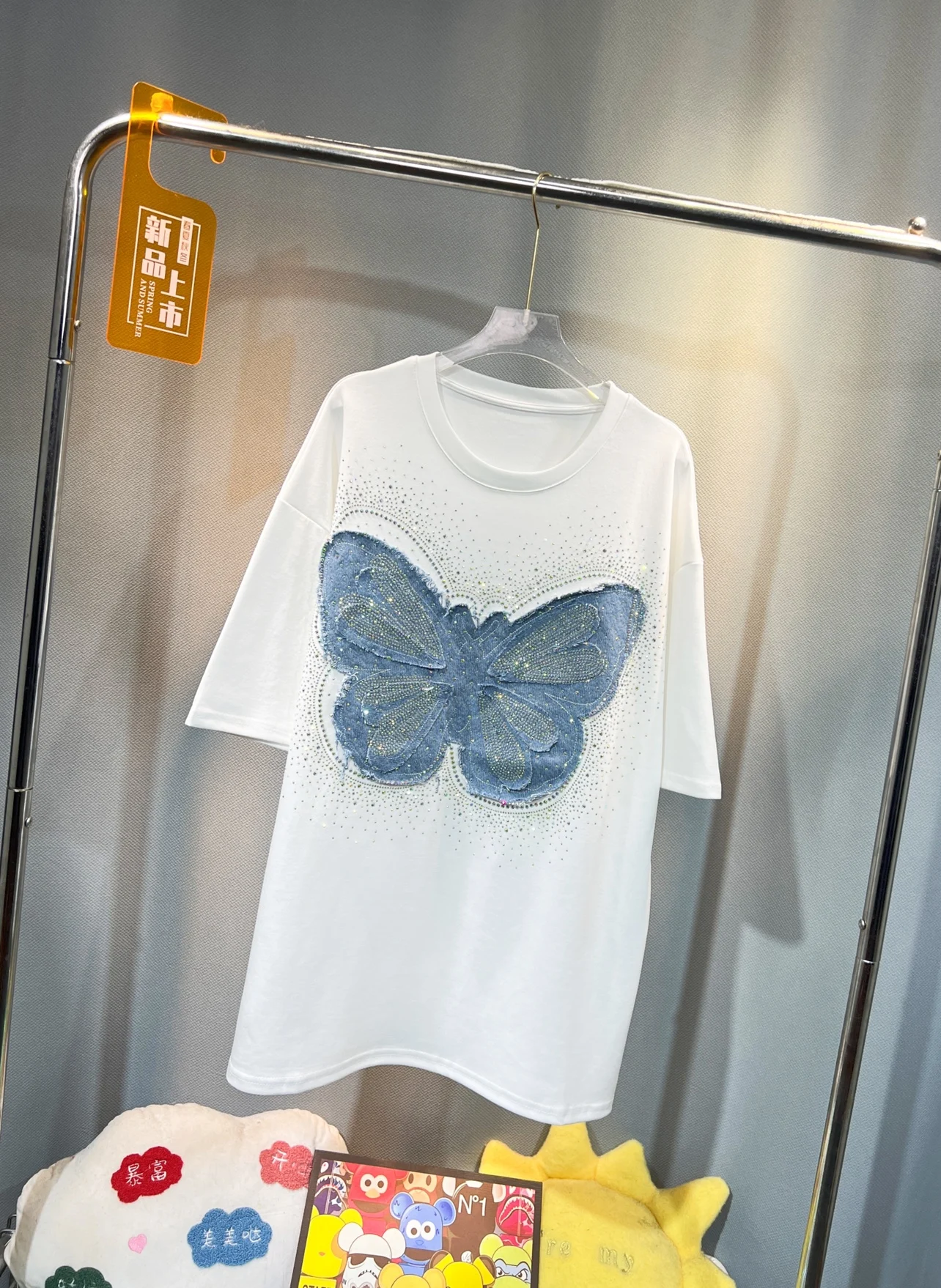 Модная футболка с бабочкой и стразами для тяжелой промышленности женская летняя