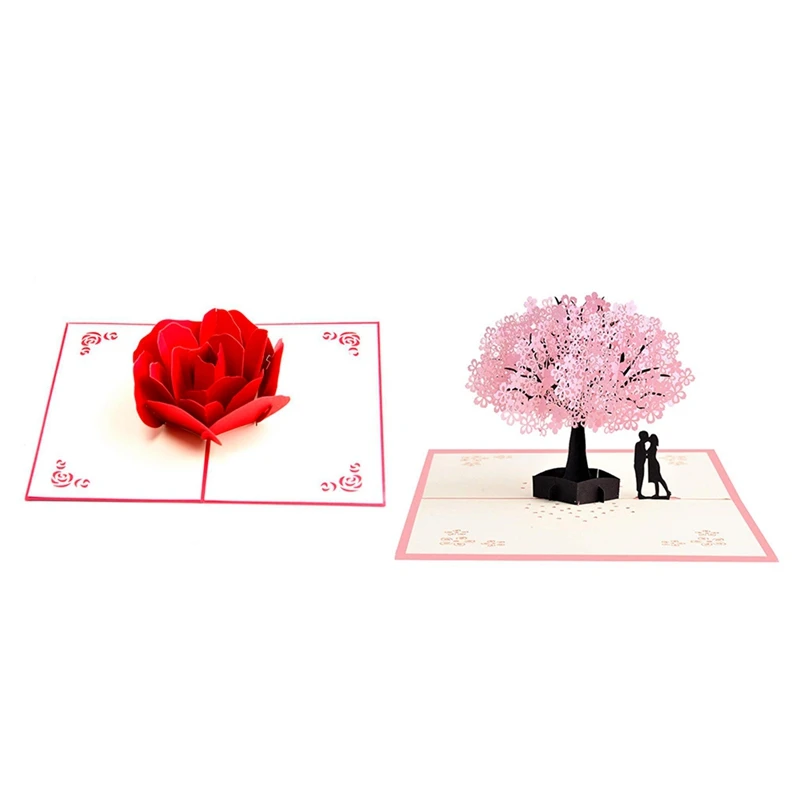 

3D Up Rose Thank You поздравительные открытки цветок ручной работы без рисунка и Вишневое цветение дерево с парой