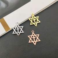 5pcswholesale women hollow out hexagram cross stainless steel gold pendant for jewelry necklaces earring diy making accessories
