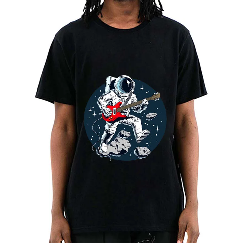 Футболка XIN YI мужская с забавным принтом астронавта и гитары тенниска из 100%