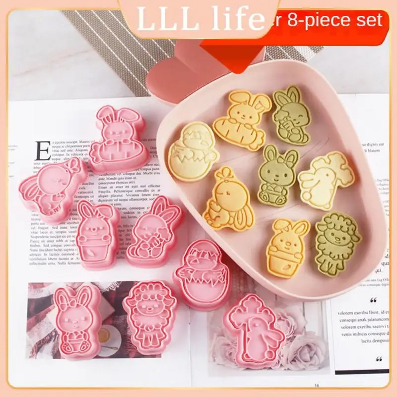 

Cartoon Plastic Diy Baking Tool 3d Easter Biscuit Mould Cookies Press Press Type 3d Rabbit Mould For Home Easter Party 8pcs/sets