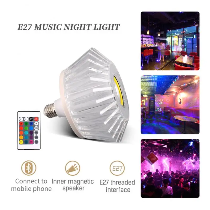 

24W E27 Music RGB Color Changing Light Crystal Bulb -compatible Speaker Multicolor Decorative Bulb Remote Control