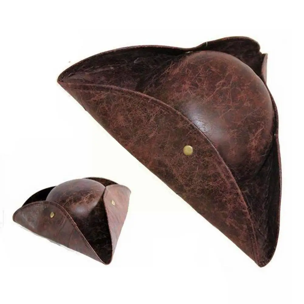 Pirate Tricorn Hat Brown Faux Leather Distressed Fancy Dress Accessory One Size Men Costumes For Jack Sparrow Cosplay V6I3 images - 6