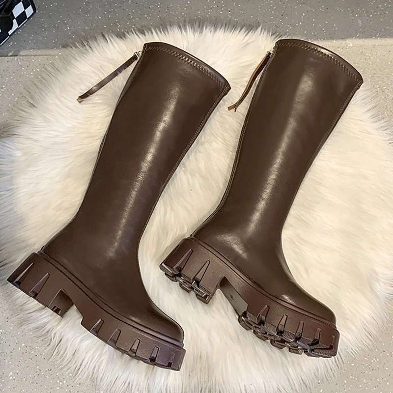 

Autumn Winter Women Chelsea Knee High Heels Ankle Boots 2022 New Fashion Pumps Thick Platform Motocycle Boots Casual Shoes Botas