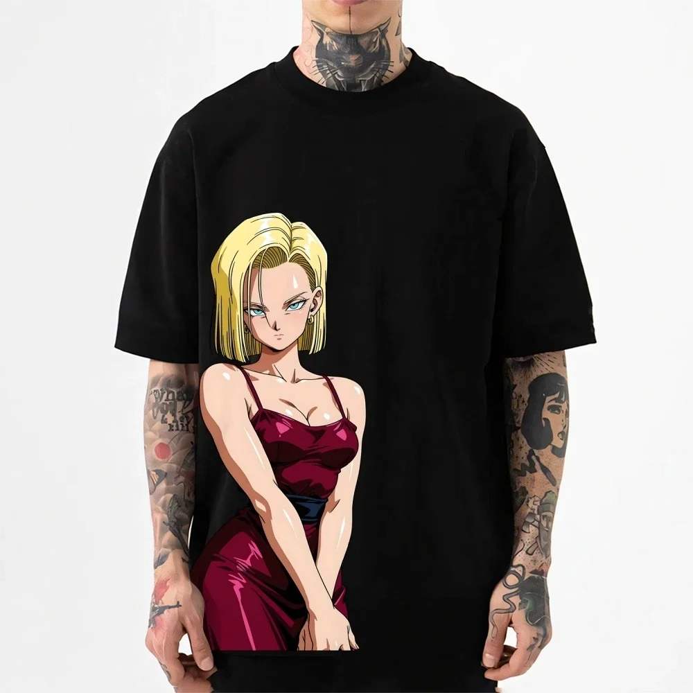 Фото Футболка Dragon Ball Android 18 в японском стиле, классическая, высококачественная, уличная одежда, мужская и женская одежда, новинка лета 2026 года №2