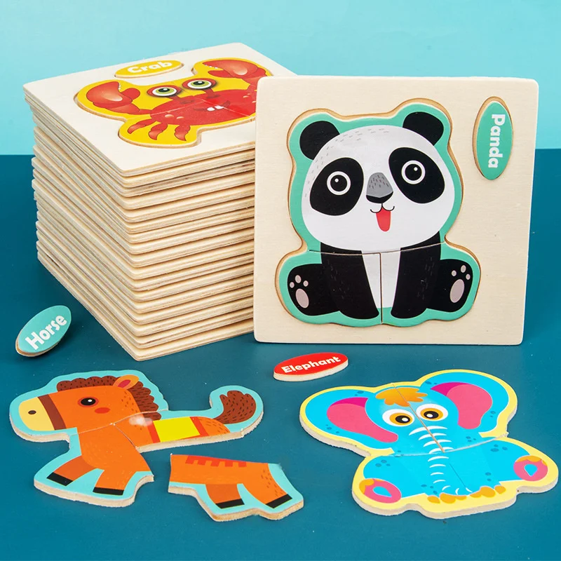 

Wooden Toys Intelligence Baby 3D Puzzle Cartoon Animal Jigsaw Puzzle Kids Early Learning Educational Toys For Toddlers 1-3 Years