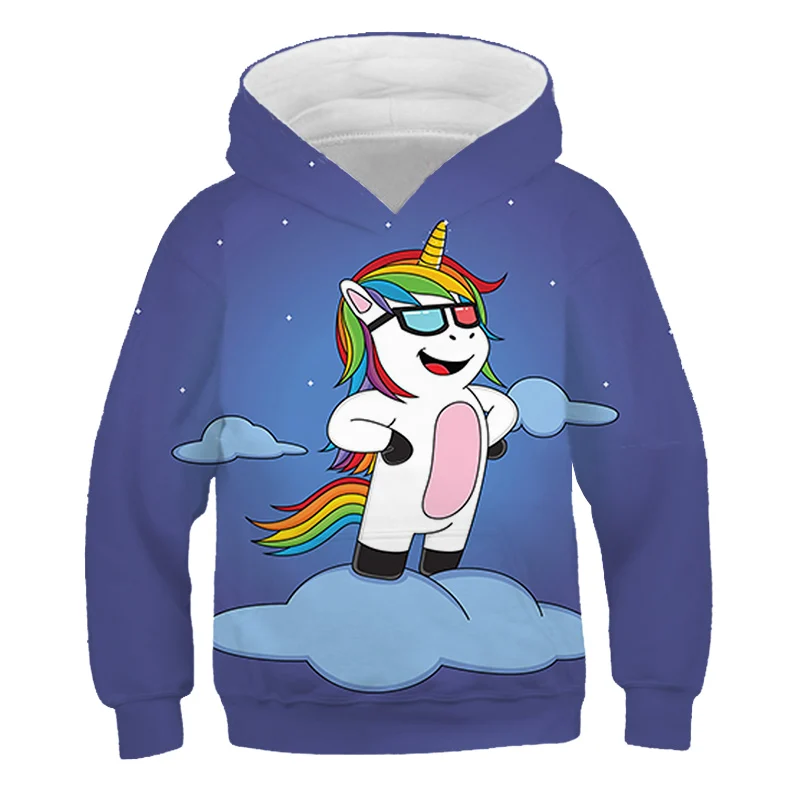 

Boys Girls Blue Galaxy Lightning UFO Colorful Unicorn Funny Printing Hoodies Children Hooded Sweatshirts Kids Pullover Clothes