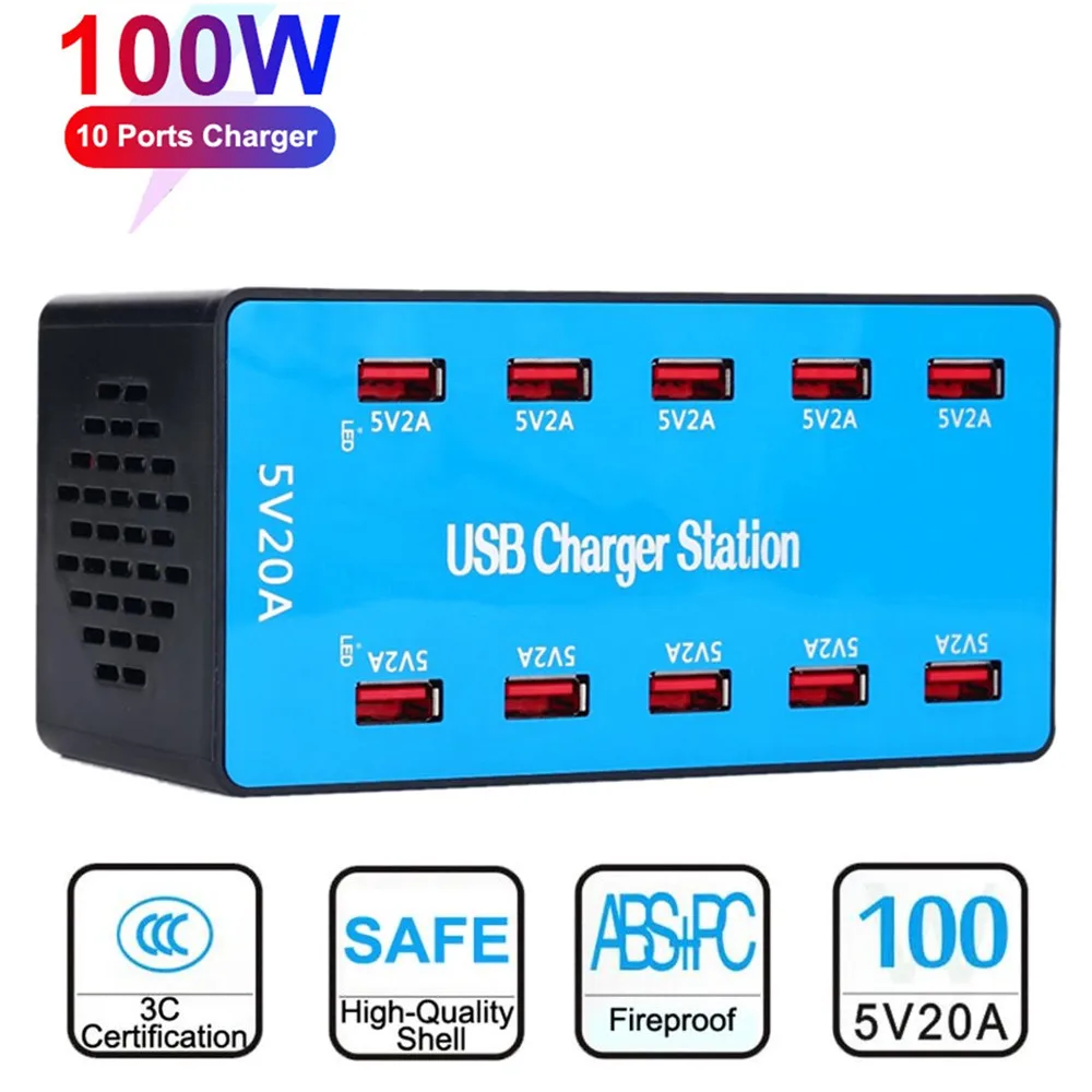 

Зарядное устройство с 10 USB-портами, 100 Вт