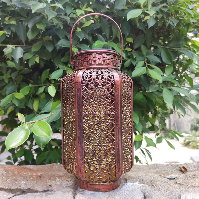 

Креативный светодиодный солнечный железный подвесной светильник для наружного двора, сада, лужайки, железный кусок, полая проекция, окружающее освещение