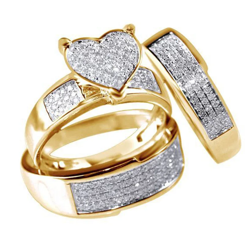 

Hot Selling Inlaid Ring Love Three-piece Set of European and American Fashion Women's Gold Ring Jewelry