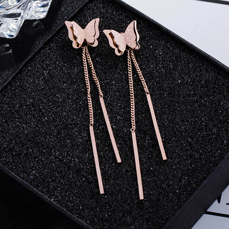 

Long Tassel Butterfly Drop Earrings Silver Color 2022 Fashion Hanging Women Earrings Summer Jewelry Girls Party Gift