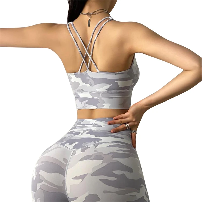 

Women Moisture Wicking Camo Running Gym Muscle Anga Sexy Mujer Puta йога Leggings and Bra Set