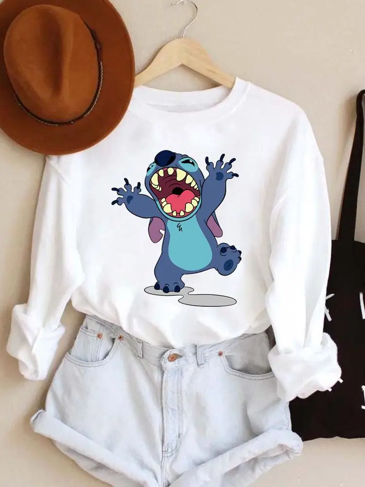 

Fashion Print Cute Sweet Pullovers Autumn Spring Holiday Stitch Cartoon Women Casual Female Graphic Sweatshirt