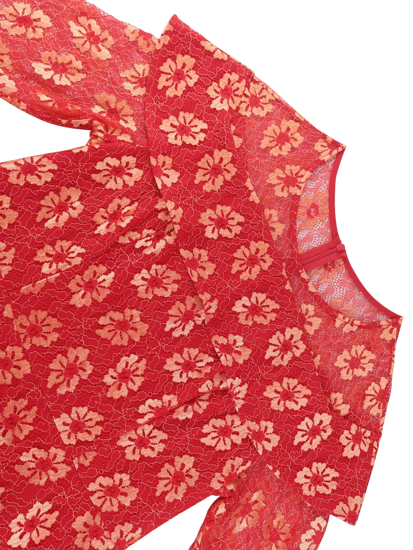 Женское платье в стиле пэчворк красное блестящее кружевное трапециевидной формы