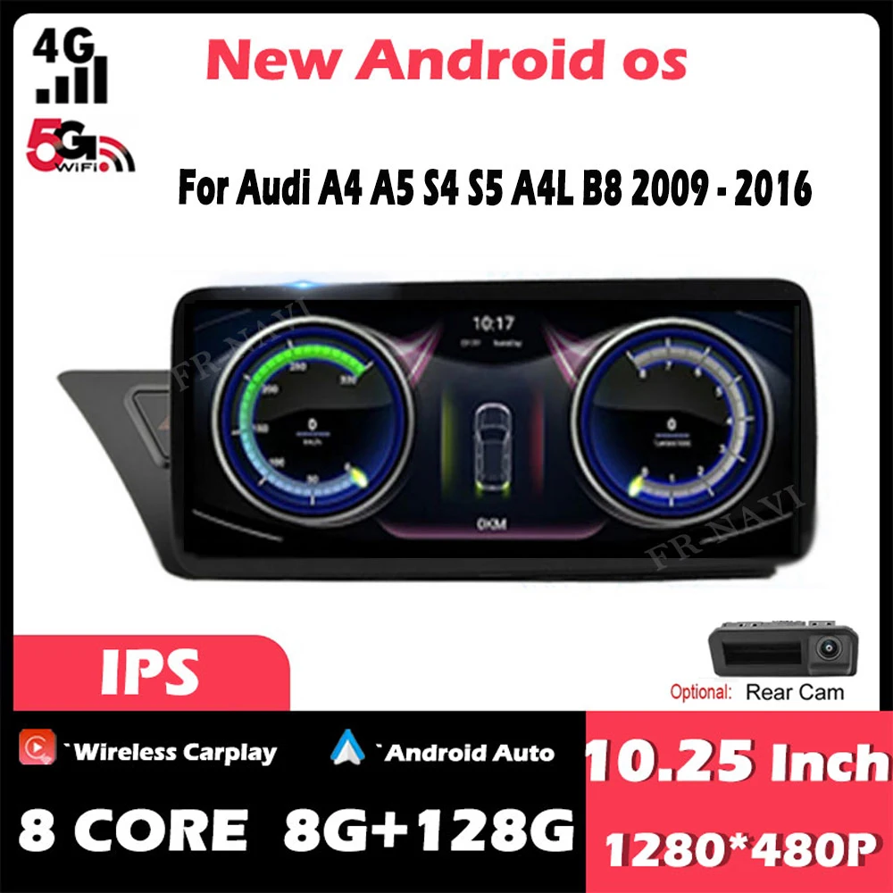 

10.25" IPS Android 13 For Audi A4 A5 S4 S5 A4L B8 2009 - 2016 Car Player Multimedia Radio Stereo GPS Navigation System Carplay