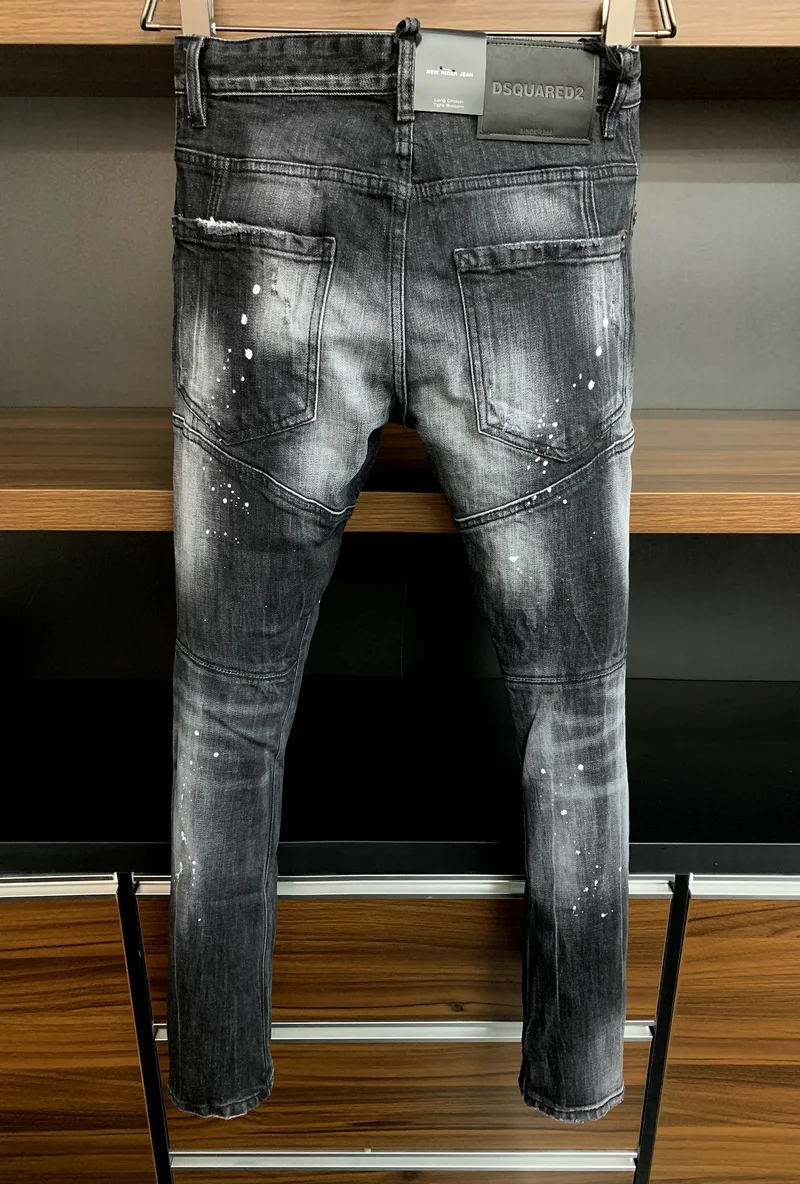 New Men's Dsquared2 Buttons Jeans Ripped For Male Skinny  Pants Men's Denim Trousers Top Quality Slim Jeans A397