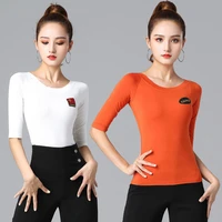 latin dance crew neck shirt national standard dancing costumes female adult fashion top performance clothes practice clothing