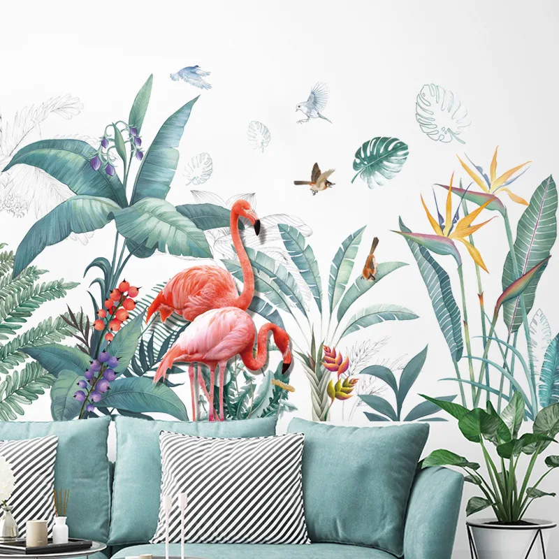 

Plant Flamingo Wall Stickers DIY Feather Wall Decals for Kids Room Girls Bedroom Nursery Wall Decor Home Decoration