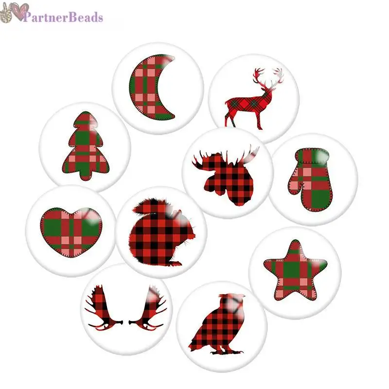

Merry Christmas plaid animal Round Photo Glass Cabochon Demo Flat Back Making Findings 20mm Snap Button N5421