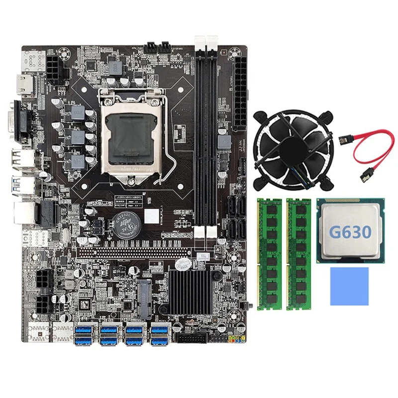 

B75 Mining Motherboard 8GPU USB3.0 To PCIE 1X16X Cooling Fan+2XDDR3 4GB 1600Mhz RAM+G630 CPU LGA1155 B75 USB BTC Miner