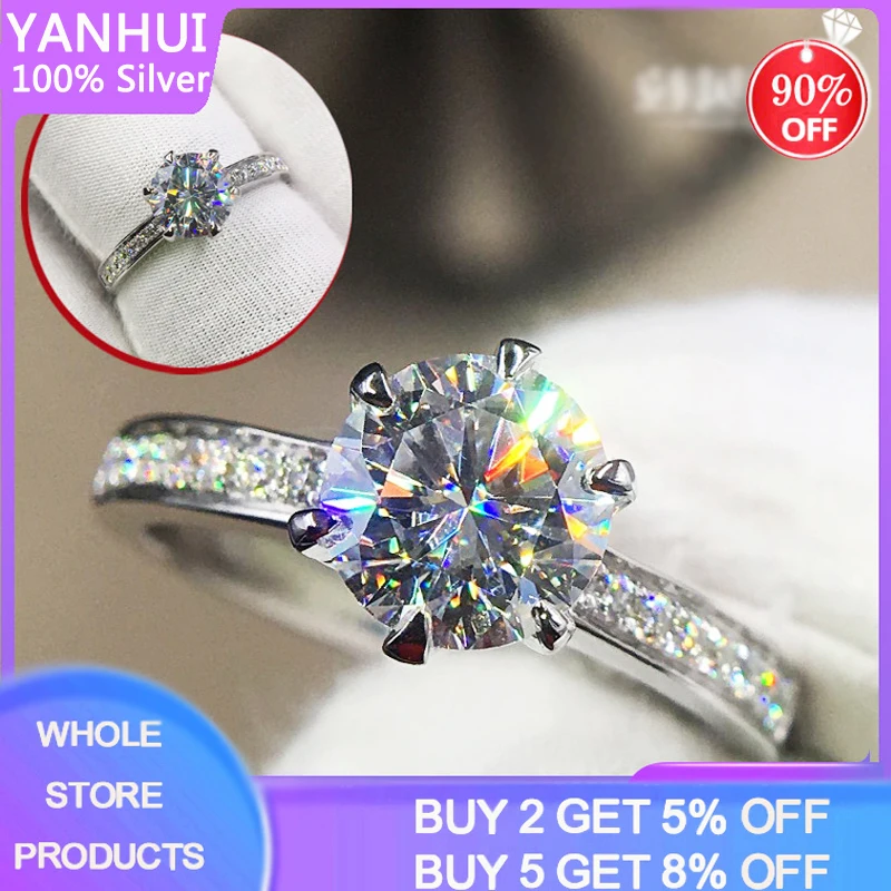 

95% OFF! Have Certificate Women Original Tibetan Silver S925 Ring With 2ct Zirconia Diamond Ring Bride Wedding Jewelry Gift