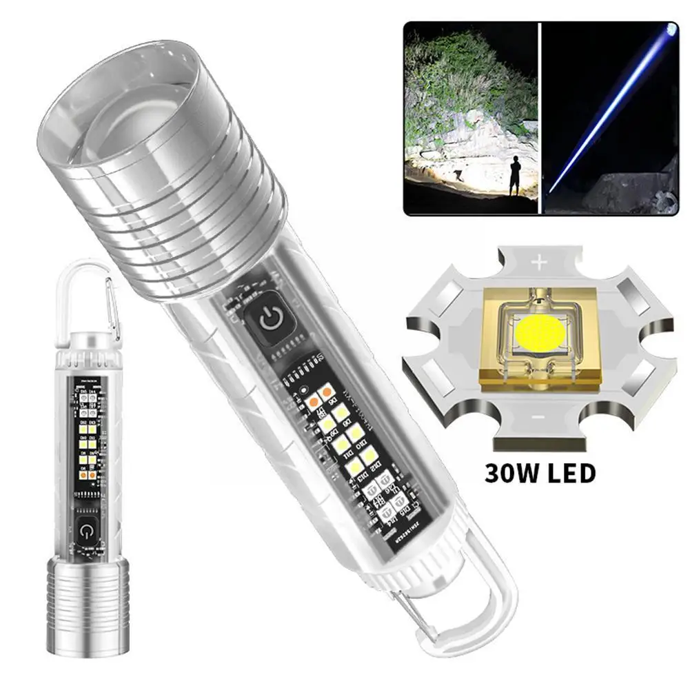 

30W LED Flashlight Zoom Tactical Lantern Long Shot Torch LED Rechargeable Tactical Laser Flashlight For Camping S9E4