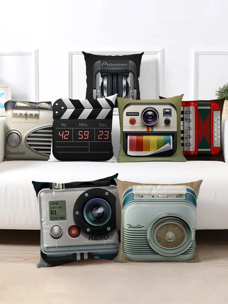 

Inspired Design Print Cushion Cover Home Dice Camera Pillowcase Throw Pillow Covers Bed Sofa Car Decor Square Custom Pillow Case