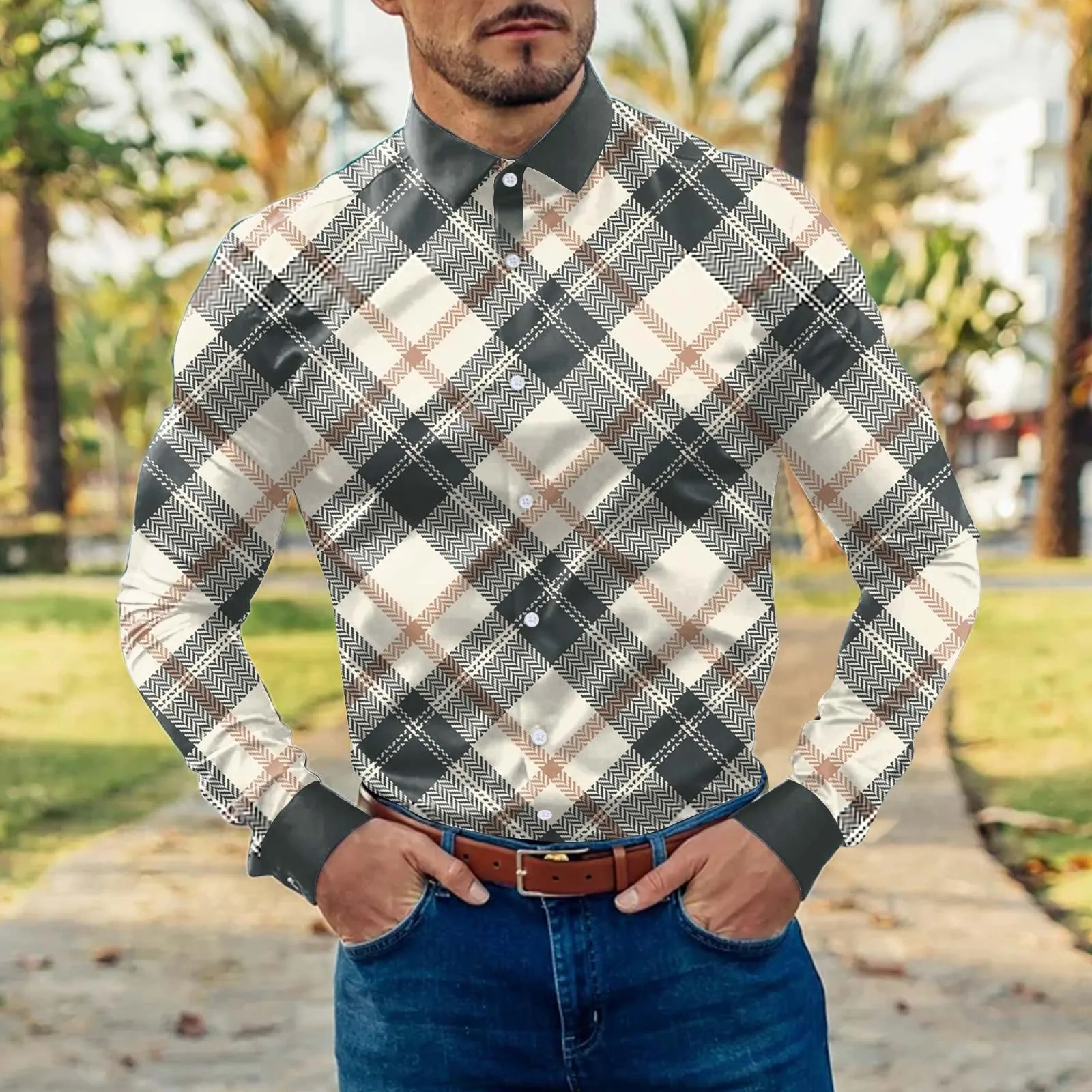 

Мужская Облегающая рубашка в клетку, Повседневная деловая рубашка с длинными рукавами, Офисная рубашка для вечевечерние, 2022