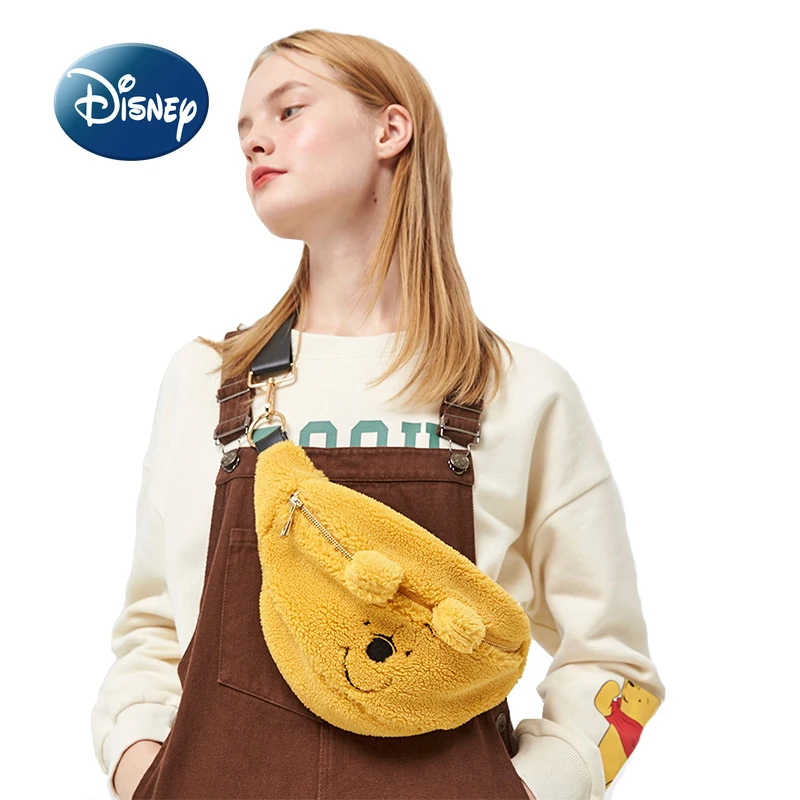 Disney Winnie The Pooh New Women's Plush Oblique Bag Cartoon Cute Women's Plush Waist Bag High Quality Large Capacity Chest Bag