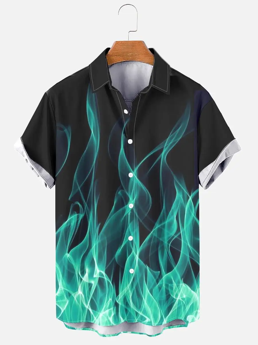 

Men's Hawaiian Striped Shirt Oversized Short Sleeve Male 3D Printing Fashion Y2k Clothes Harajuku Streetwear Tops Summer Social