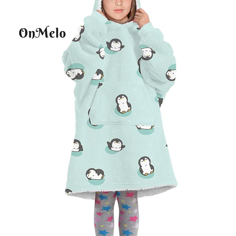 OnMelo Unisex Outfit Blanket Hoodie Pullovers Worn 2 Sides Thick Mink Velvet Children Casual Homewear Lazy Plush Blanket Hoodies