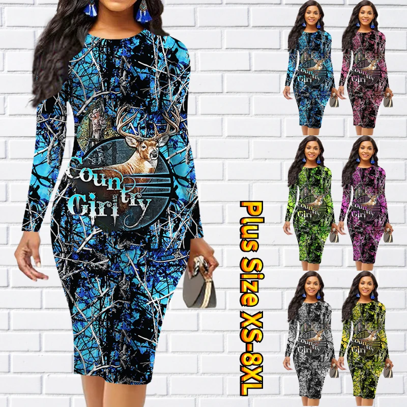 

Elegant MIDI Skirt New Design Printed Knee-length Skirt Autumn Winter Women Daily Street Crewneck Long Sleeve Skirt Fashion She