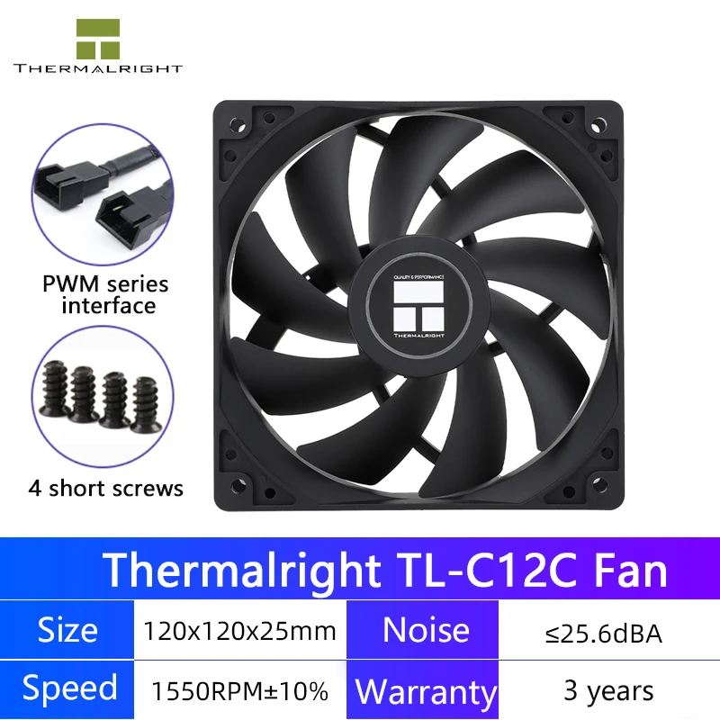 Thermalright TL-C12C Reversed 120mm CPU Cooler Fan S-FDB Bearing Speed 1550PWM Temperature Control Case Cooling Fan