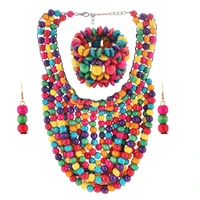 personalizedjewelry wooden bead necklace chunky bib choker statement african jewelry set collar necklace earring bracelet
