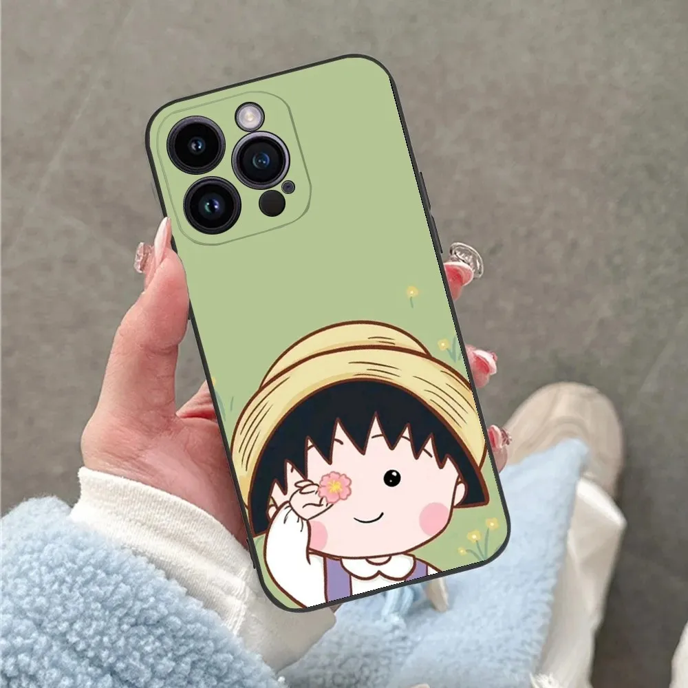 Catoon C-Chibi M-Maruko-C-Chan Phone Case For iPhone 16 15 14 13 12 11 Plus Pro Max XS X XR SE Mini 8 7 Soft Silicone Black