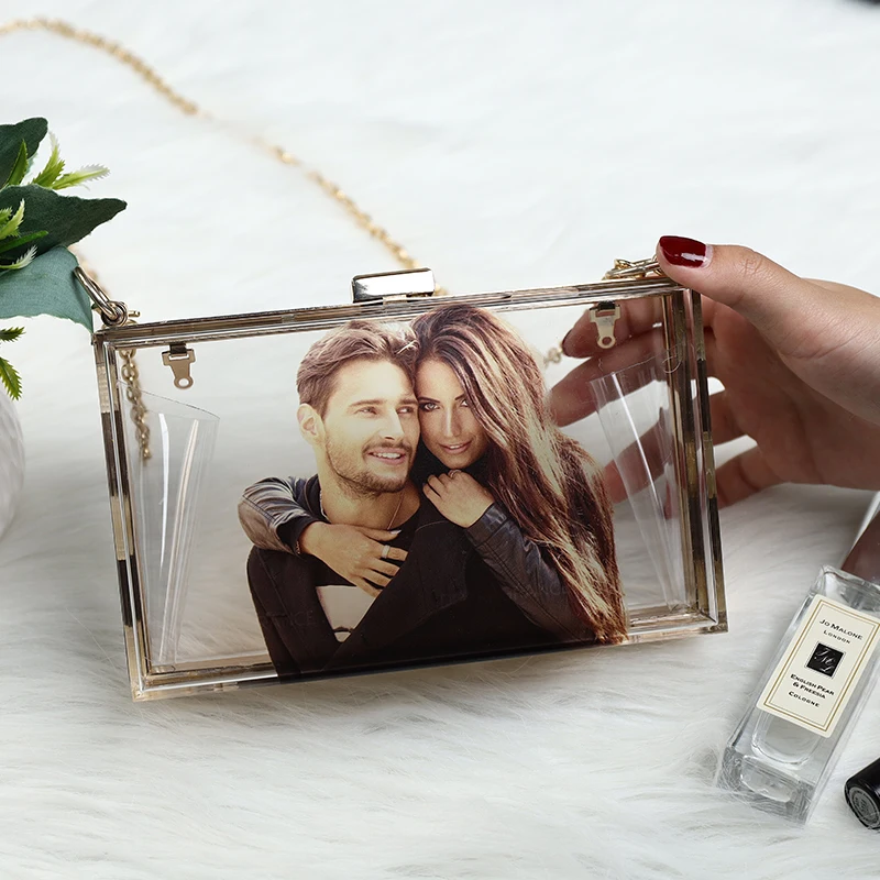 Женский прозрачный клатч на цепочке акриловый роскошный брендовый мессенджер