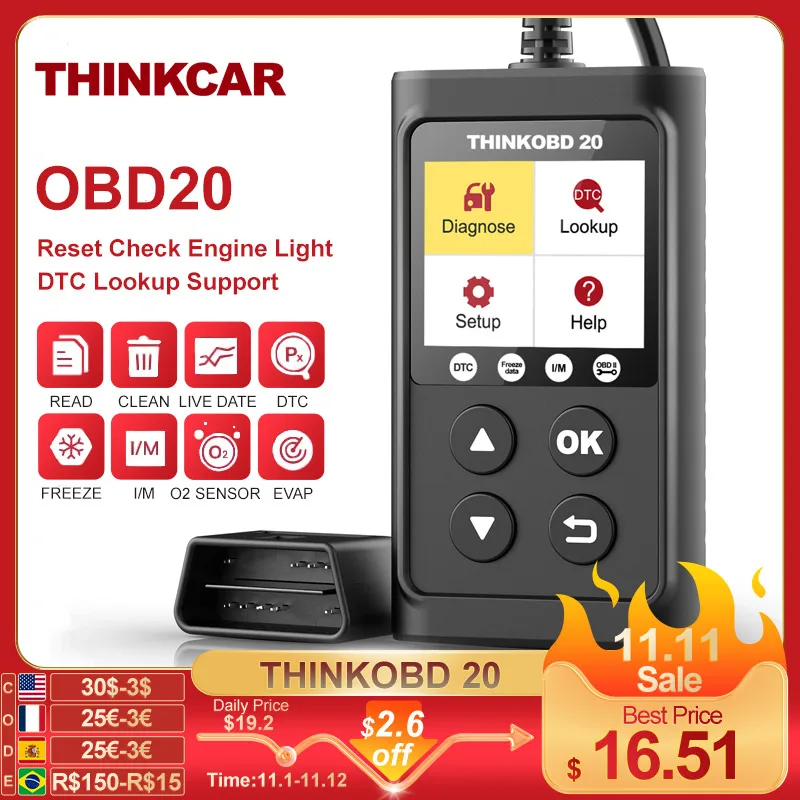 

Thinkcar THINKOBD 20 Auto Scanner Car Diagnostic Tools Automotivo Code Reader Check Engine Light DTC Lookup Diagnosis PK ELM 327