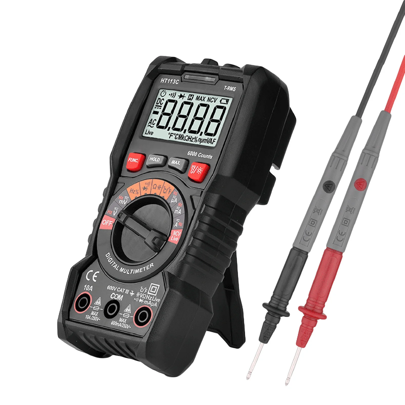 

10A 600V Digital Multimeter True RMS Auto Range Multi Meter DC AC Volt Amp Meter Ohm Capacitance Hz Tester 10a 10a