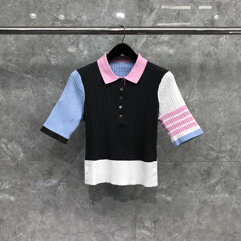 

TB THOM Women's New POLO Shirt Colorful Splicing Design Ladies Luxury Tops Tees High Quality Famous Women Summer Kinted T-shirt
