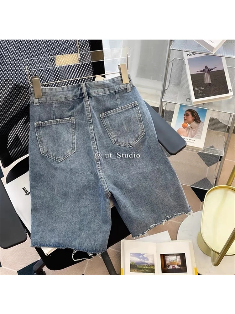 Шорты женские джинсовые с завышенной талией повседневные модные однотонные