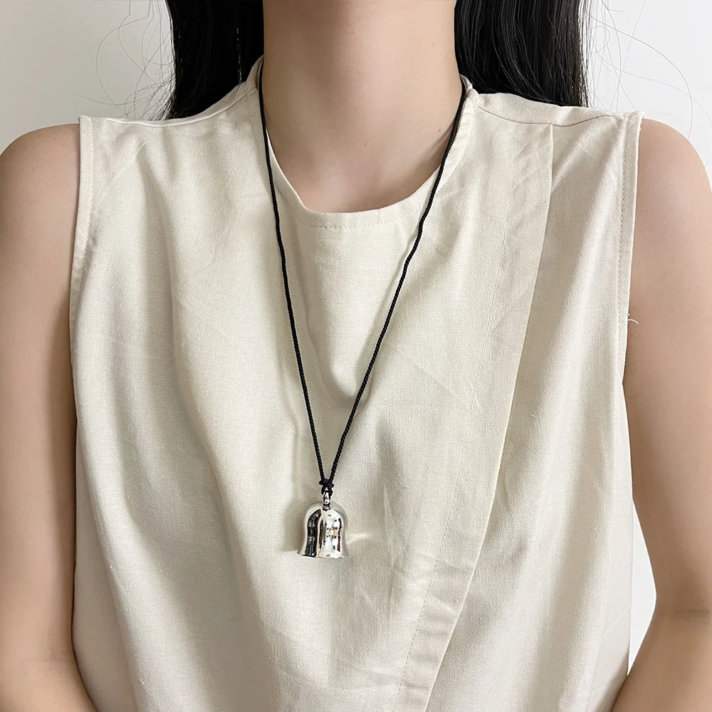 Милый большой кулон-колокольчик черная веревка длинное ожерелье цепочка для